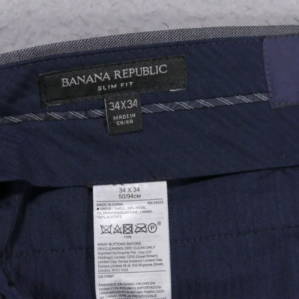 Banana Republic Modern Slim Fit Dress Pants Men's 34x32.5 Gray Flat Front Wool
